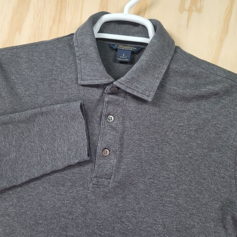 Brooks Brothers Supima Cotton Long Sleeve Polo Shirt Gray Slim Fit Mens Small